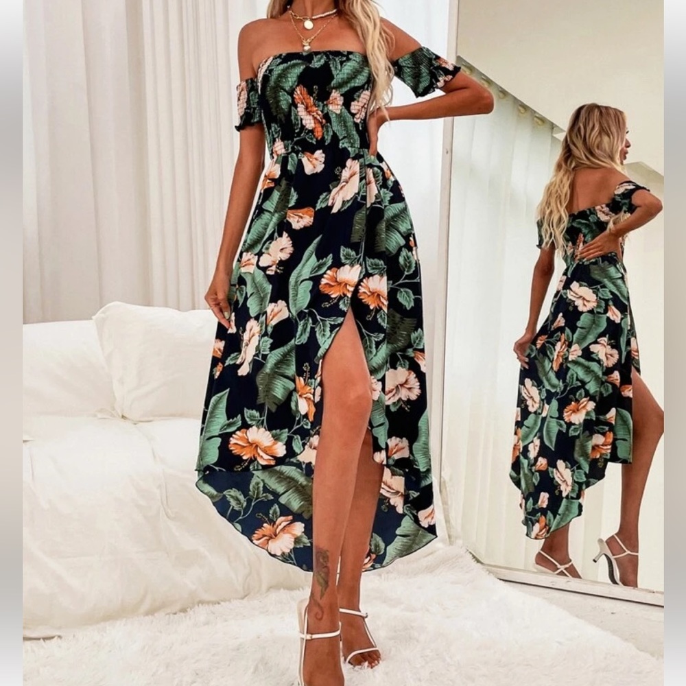 Shein off the shoulder high low dress